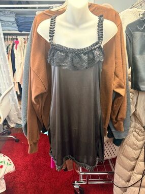 Y2K Gothic Black Lace Trim Slip Dress